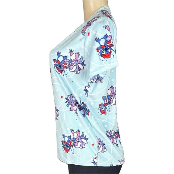 Disney XL Blue Lilo & Stitch Skating Graphic Velour Short Sleeve & Short PJ Set - Picture 6 of 10